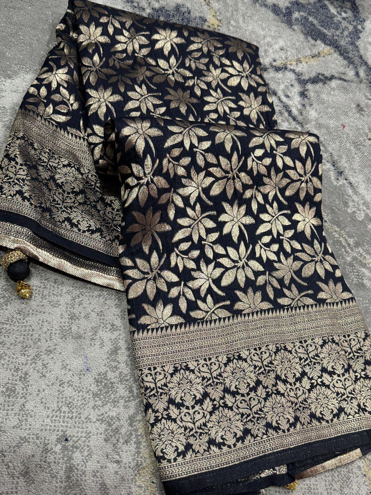 Perfect for special occasions, this stunning saree blends traditional craftsmanship with modern elegance."