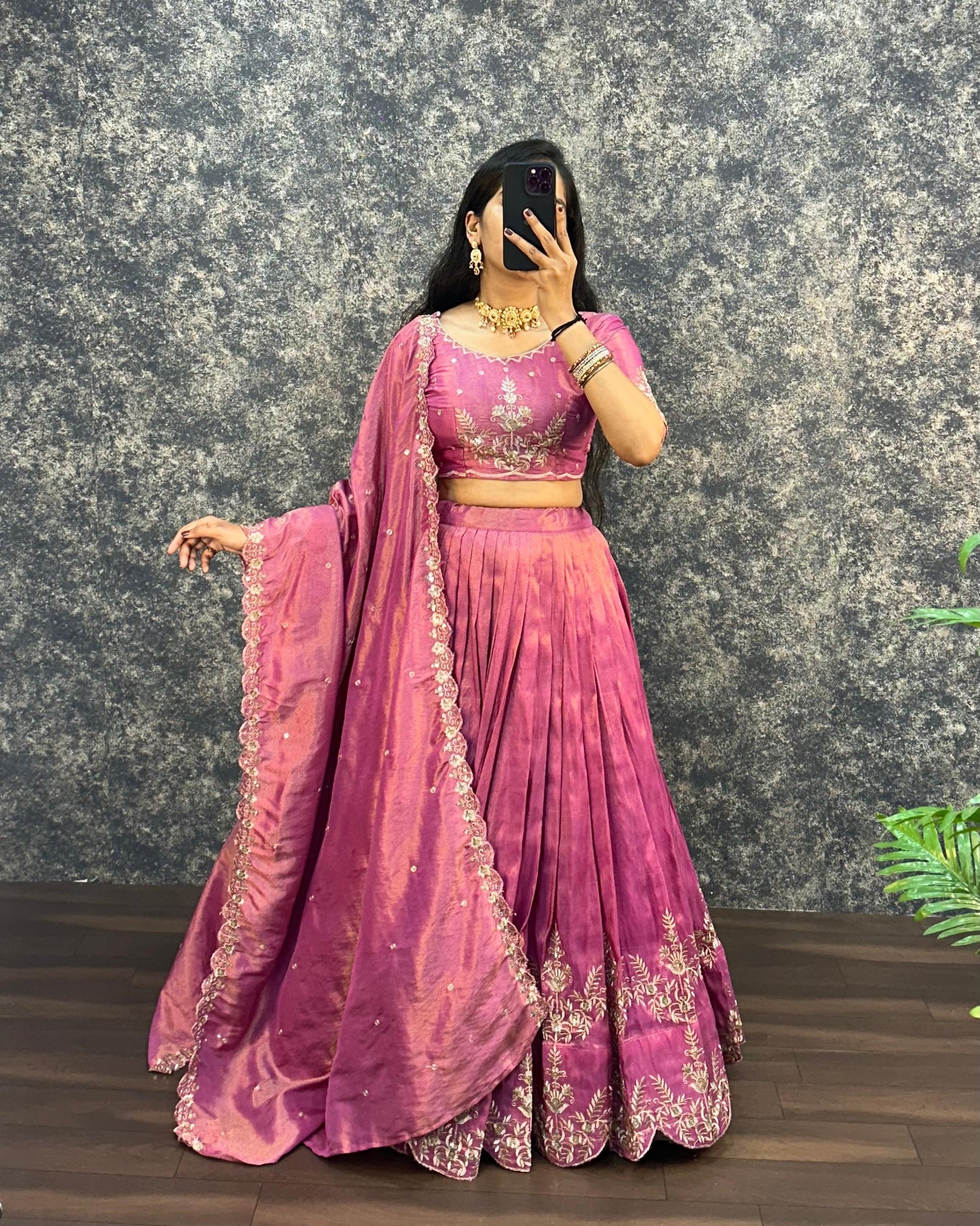 South tissue lehenga with embroidery