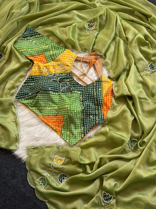 Handwork budget saree with stitched blouse