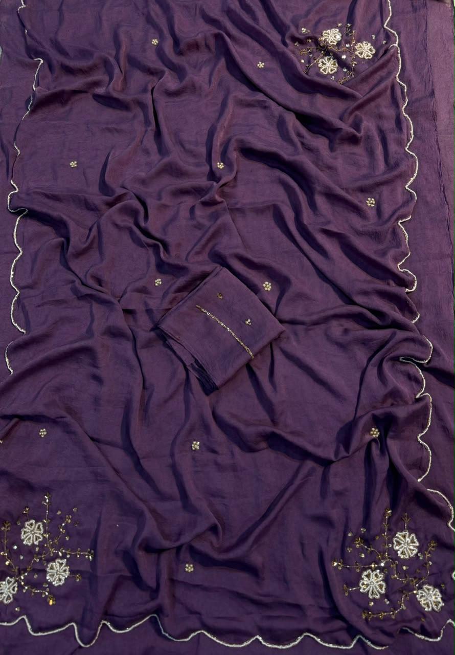 Trending rangoli crush saree with handwork