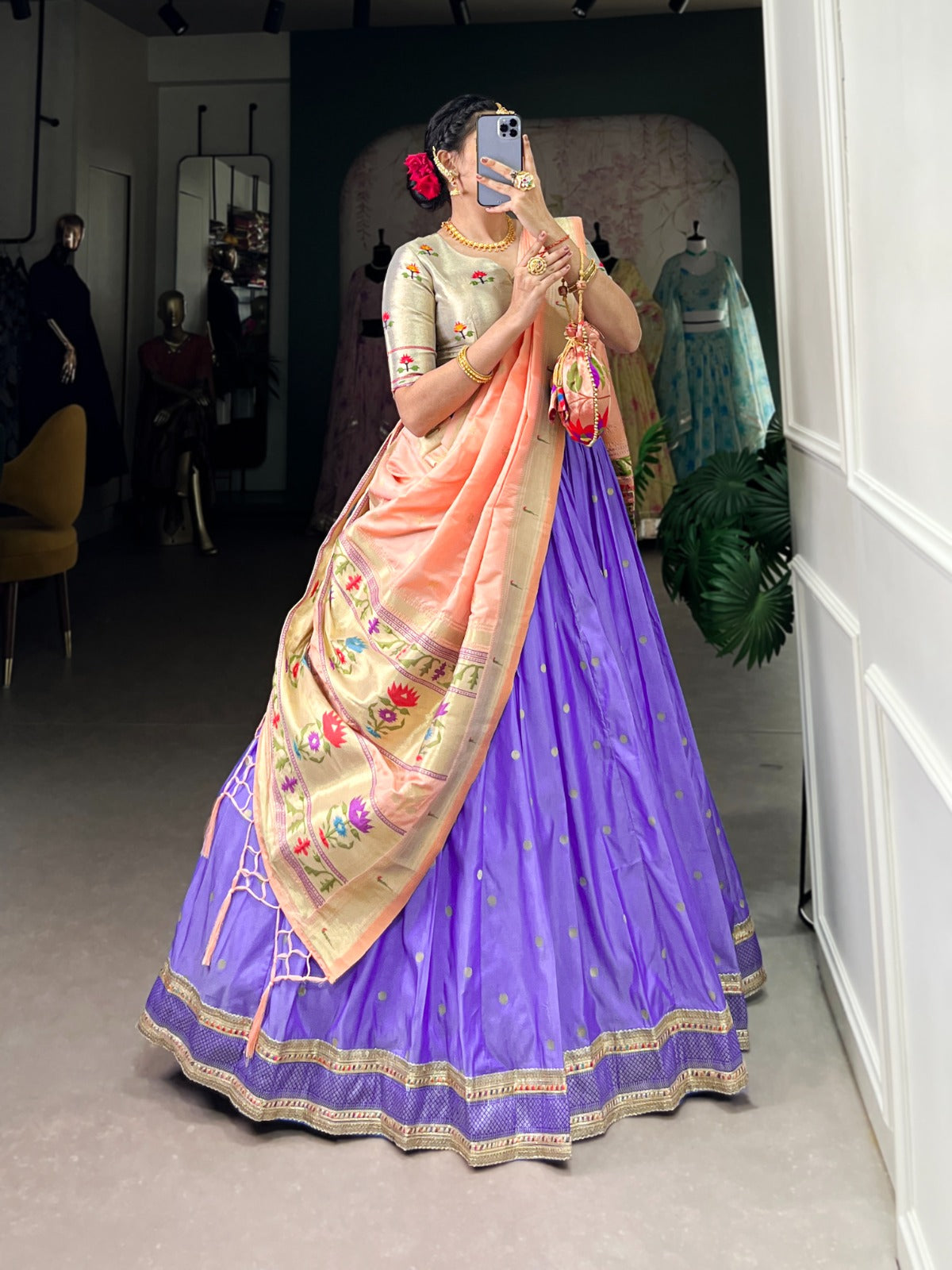 Paithani Jacquard Silk Festival Collection Lehenga