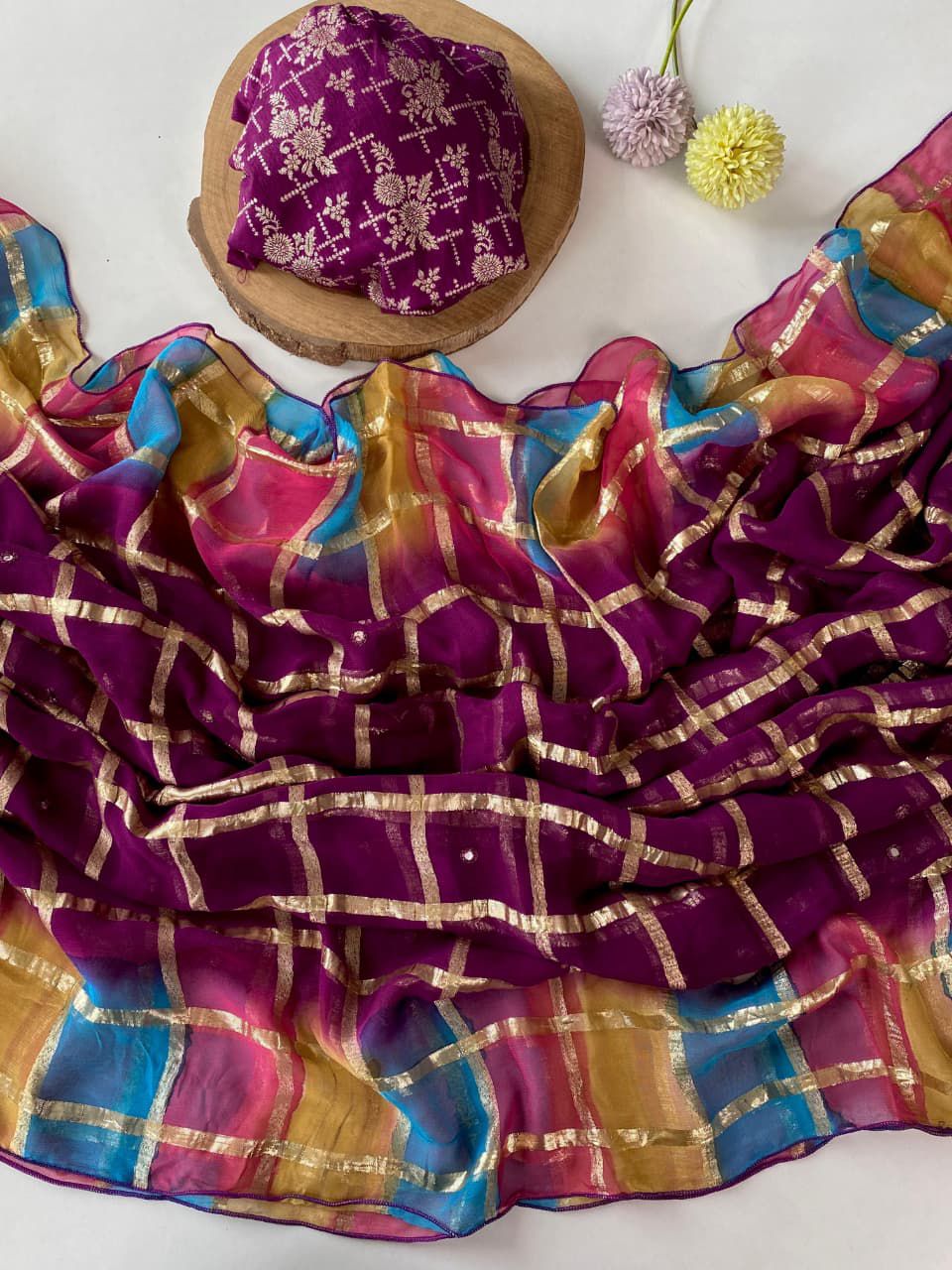 Sibori Georgette Zari Mirror work trendy sarees