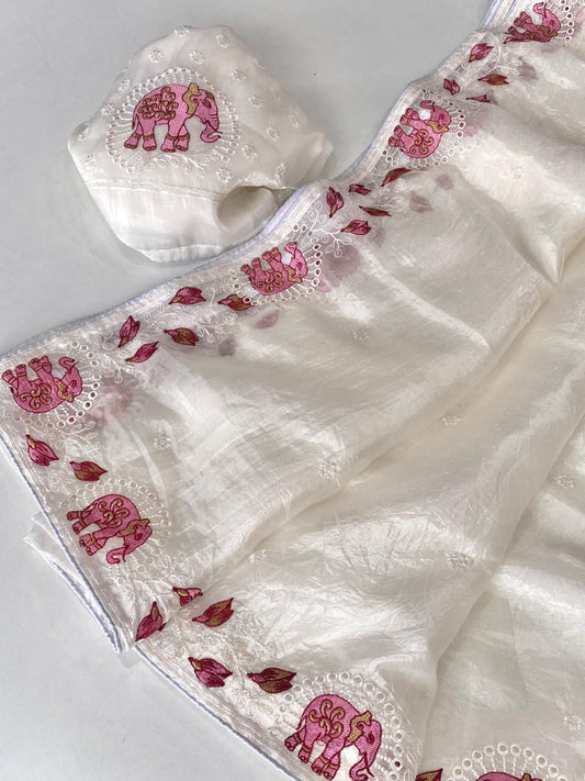 Crush silk embroidery trendy look saree