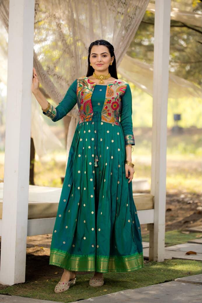 Paithani Pure Weaving Jacket gowns for festivals