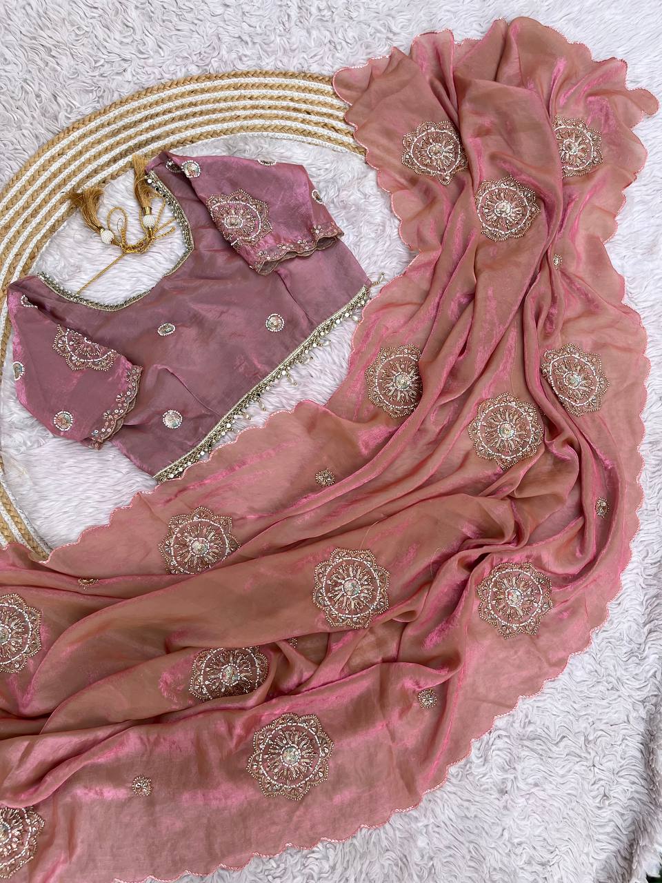 Fendi Satin Saree with Work stitched Blouse