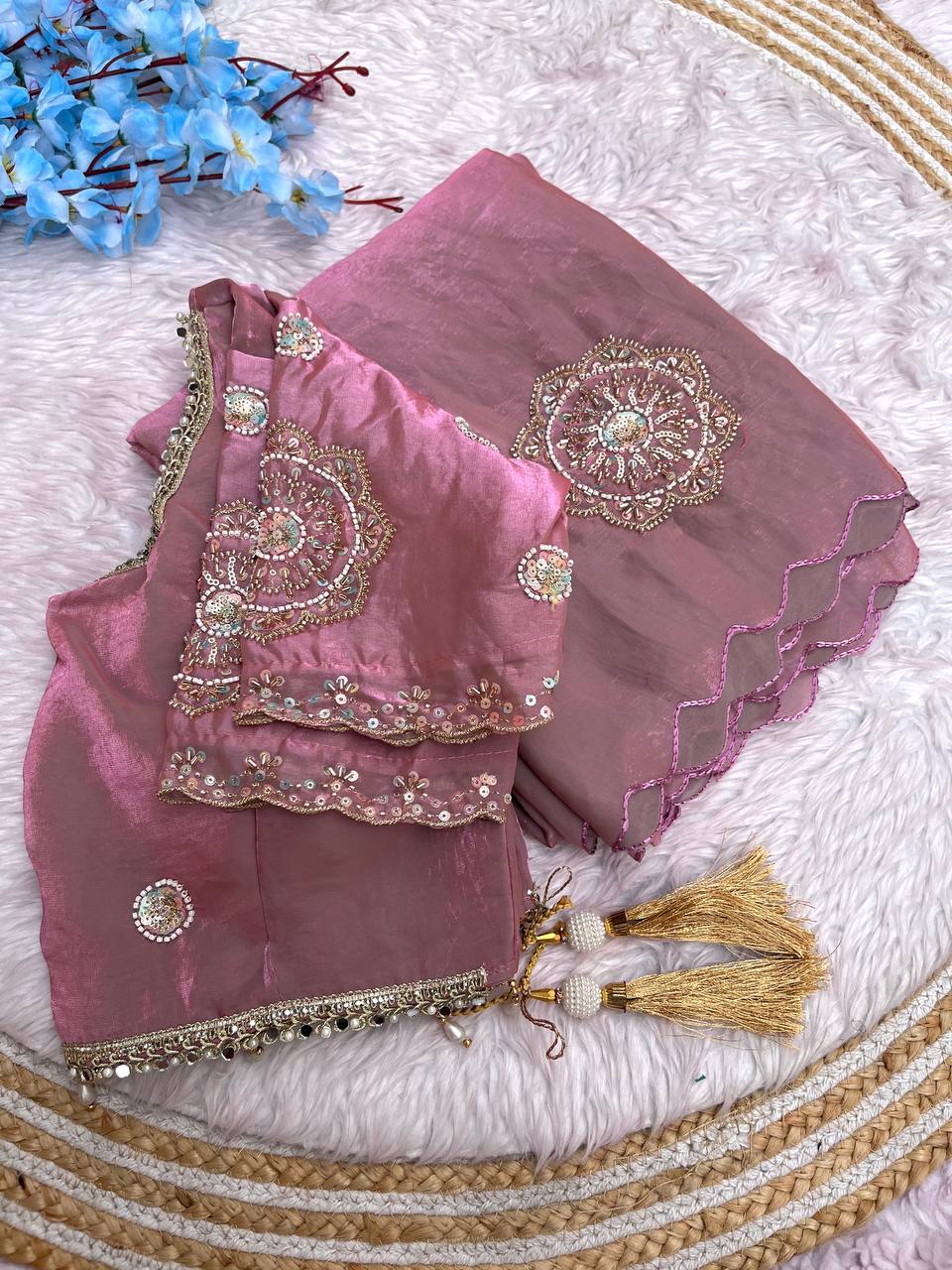 Fendi Satin Saree with Work stitched Blouse