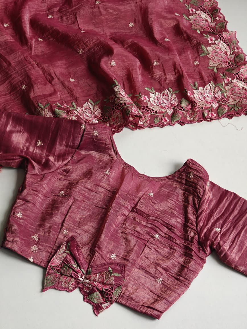 🌸 Where Luxury Meets Craftsmanship – Embroidered Crush Silk Beauty 🌸With Stitched Blouse ✨