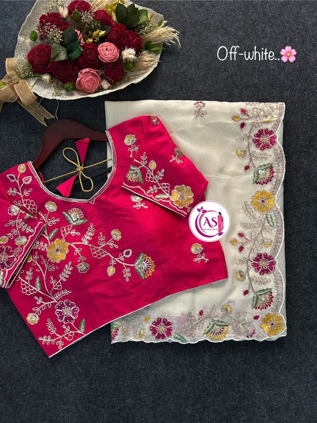 Organza blooming sari with designer stitched blouse