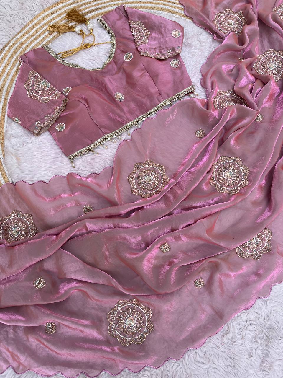 Fendi Satin Saree with Work stitched Blouse