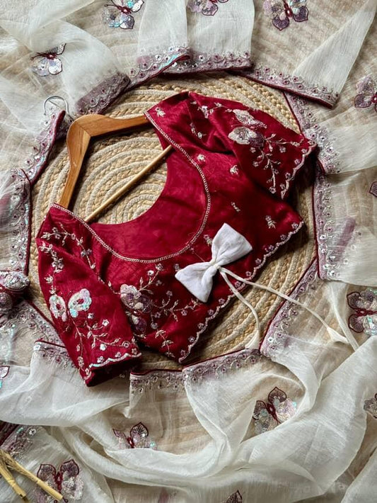 Coding work Luxe with butterfly organza Stitched Saree blouse