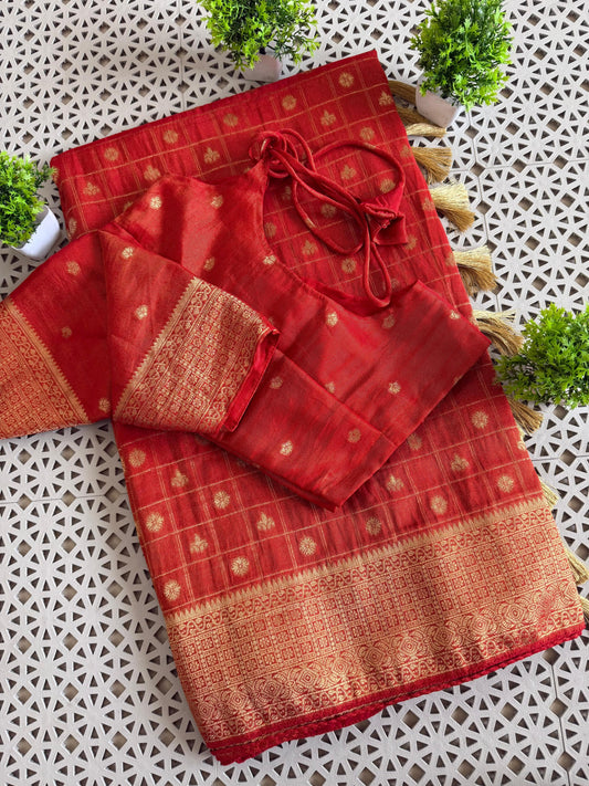 Pure Soft Banarasi Khadi Zari Crushed Silk
Saree with stitched blouse