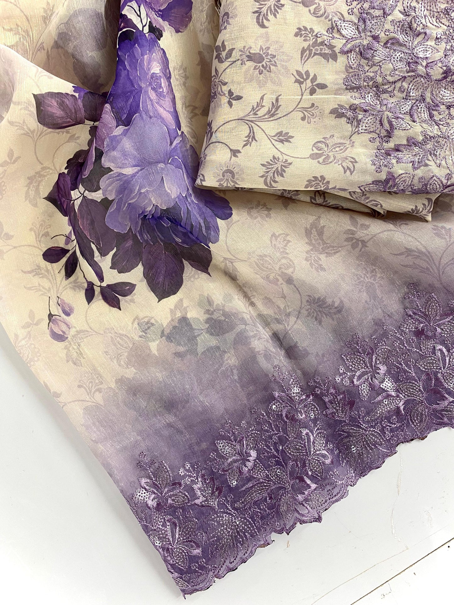 Hand Cratged Organza sequins embroidered luxe sarees