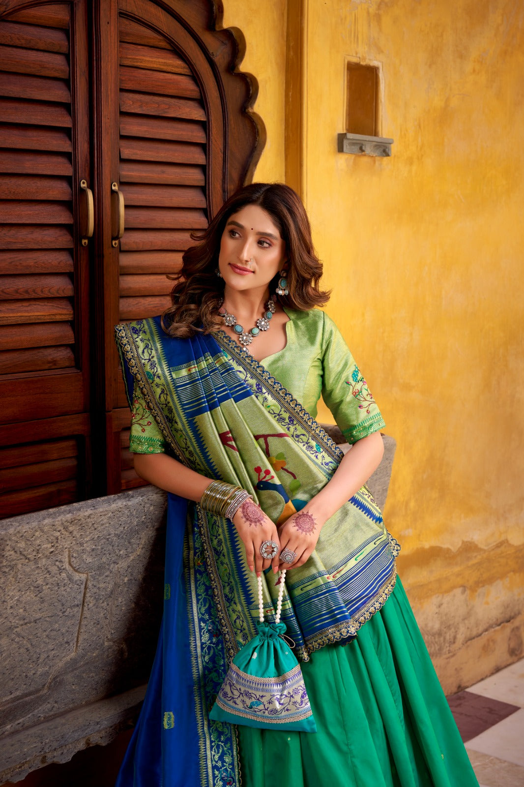 Shades of green Sravanamasam Lehenga set