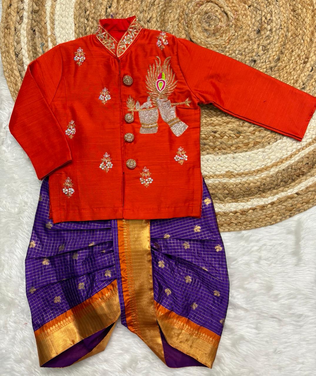 Gadwal kids Boy and Girl crop top Maggam Traditional combo