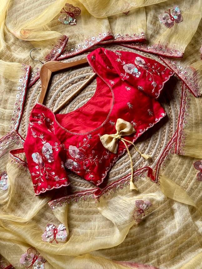 Coding work Luxe with butterfly organza saree with stitched blouse