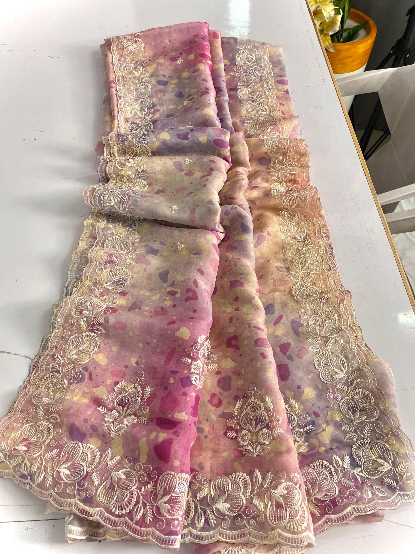 Hand Cratged Organza sequins embroidered luxe sarees