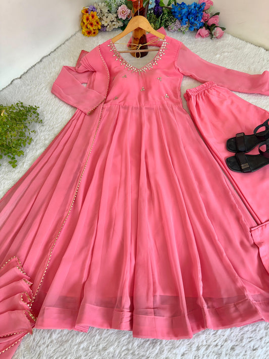 Georgette Gown with pant , Dupatta