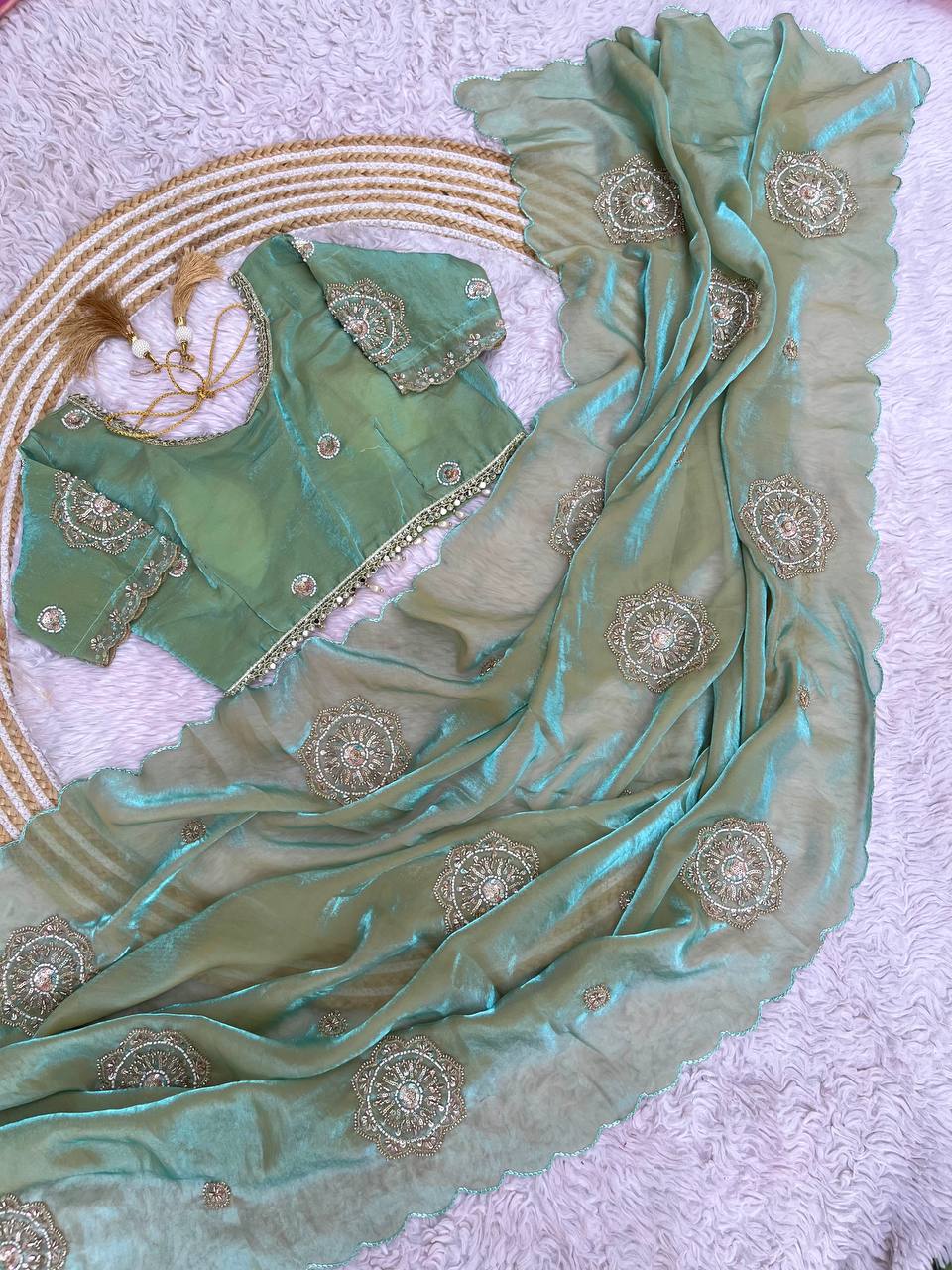 Fendi Satin Saree with Work stitched Blouse