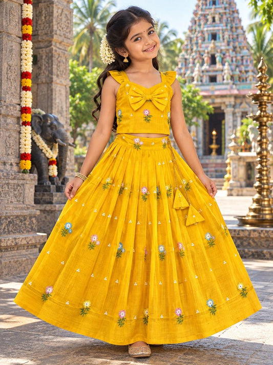 Kids Mul Chanderi embroidery cotton cut flower sets