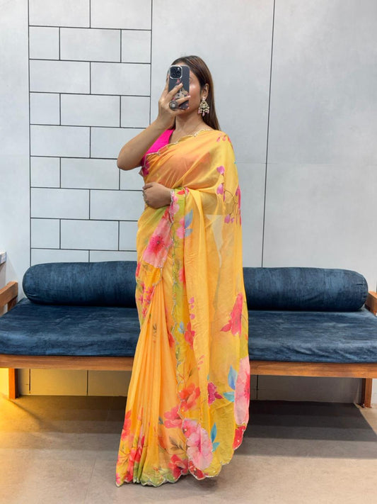 Organza handwork Viral Trendy Saree