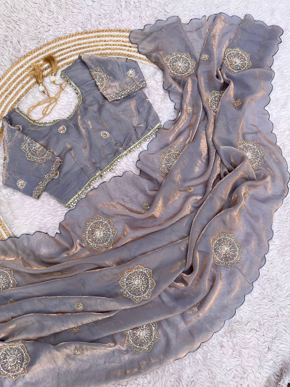Fendi Satin Saree with Work stitched Blouse