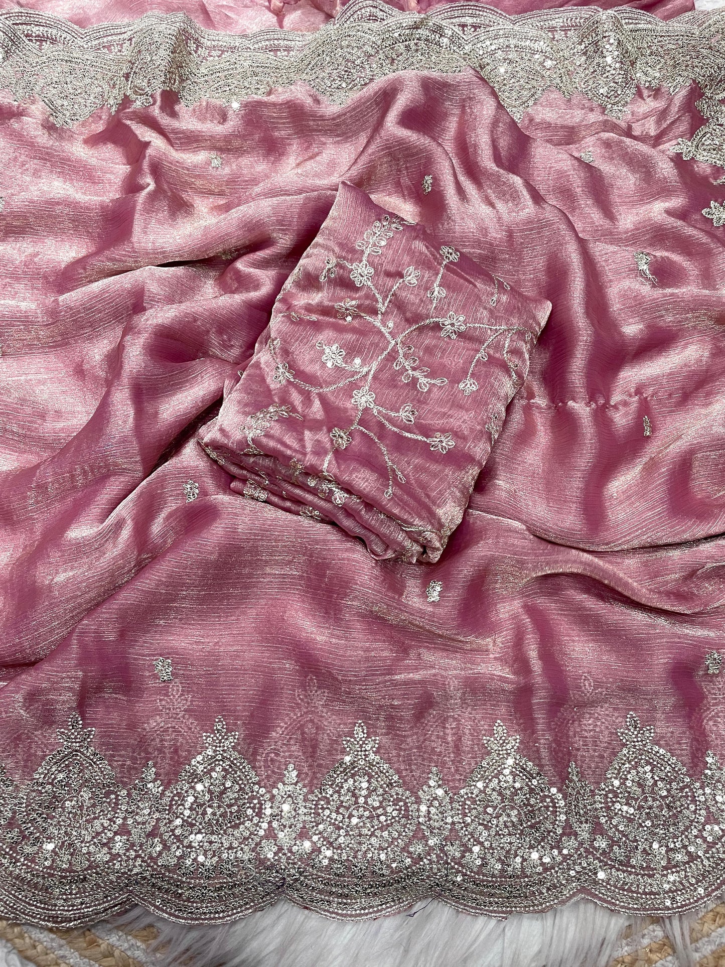 Fendi chiffon budget saree with sequence work