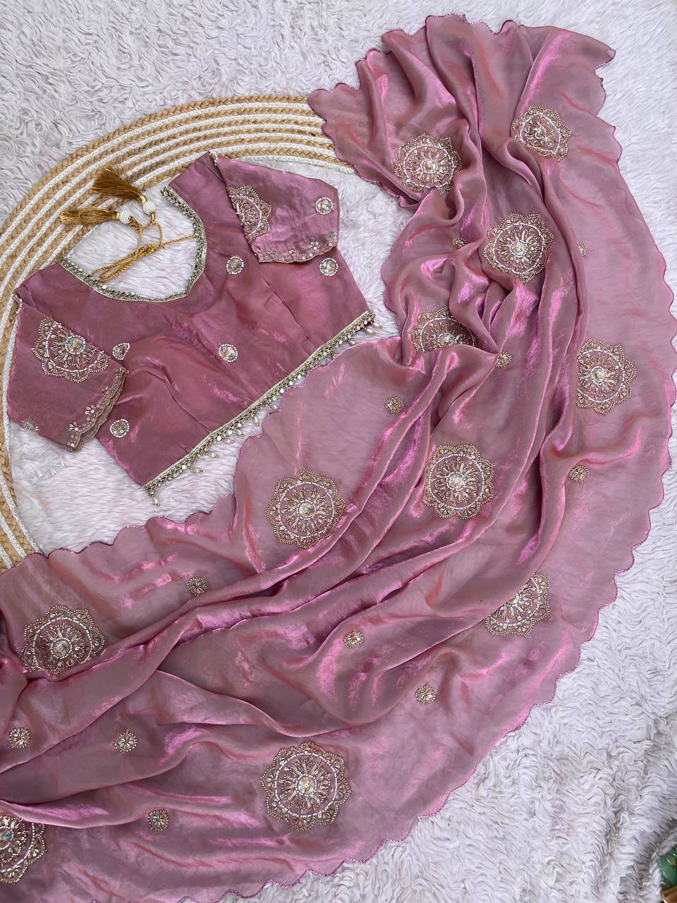 Fendi Satin Saree with Work stitched Blouse
