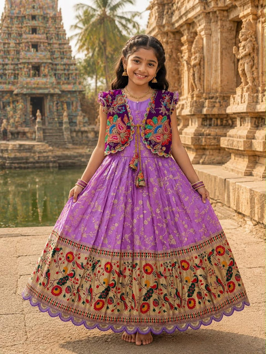 Kids frock pure Dola silk 2 in one gown