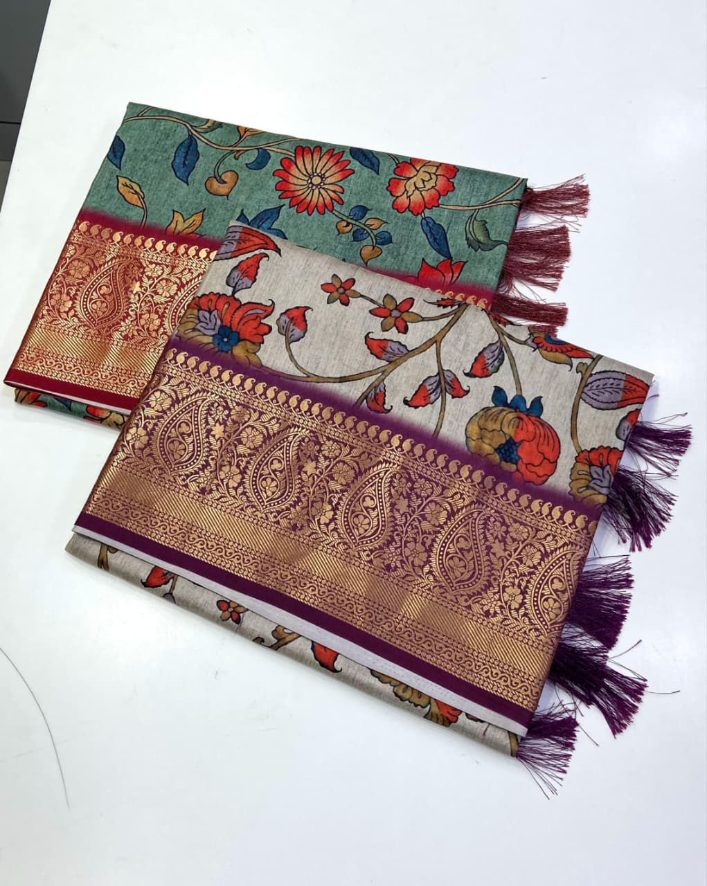 Tusser silk Kalmkari budget sarees