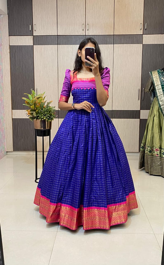 SUPER HIT long gown with cotton silk gown with a pleated flare