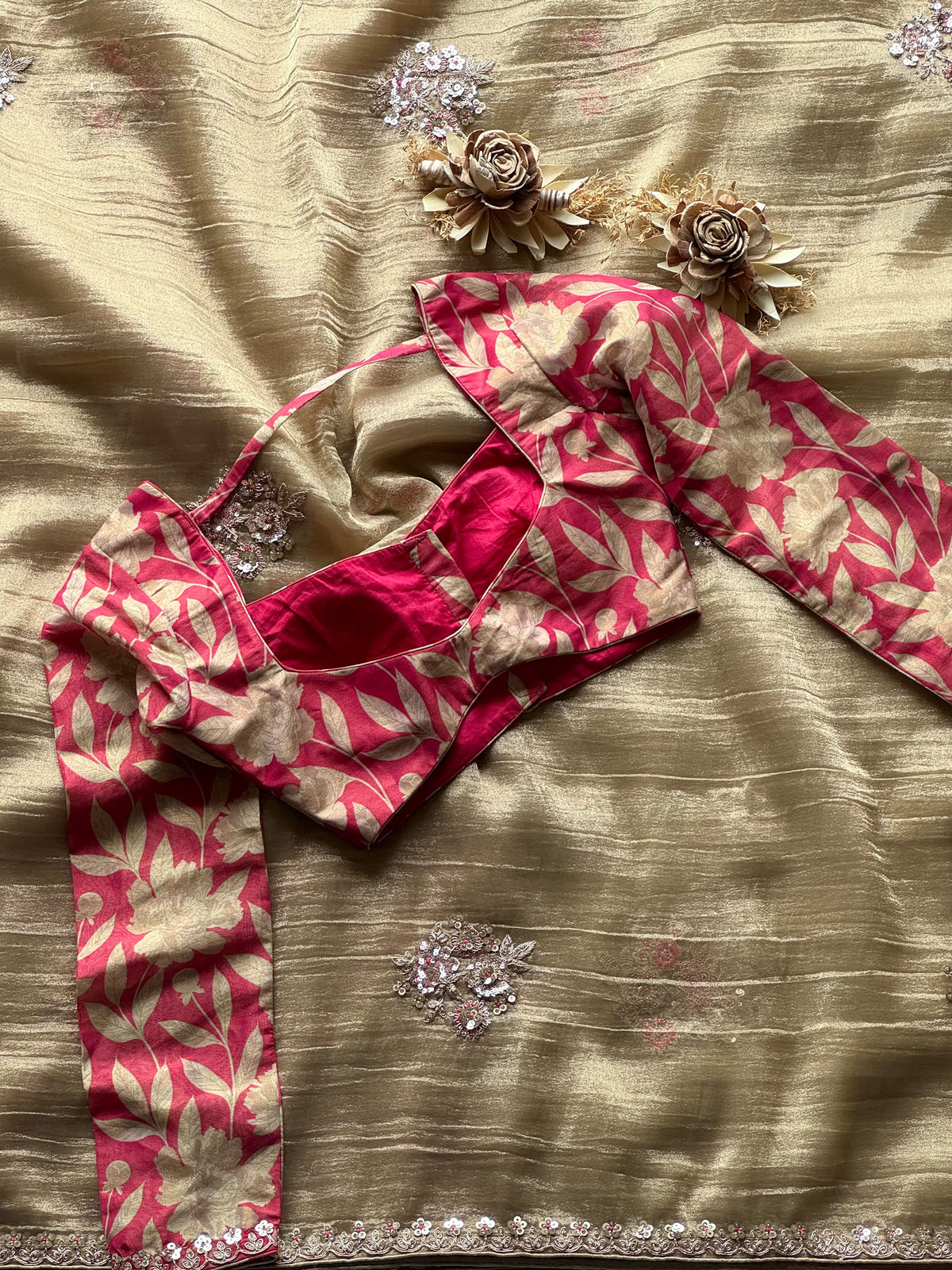 Salsa crunchy silk saree with stitched blouse