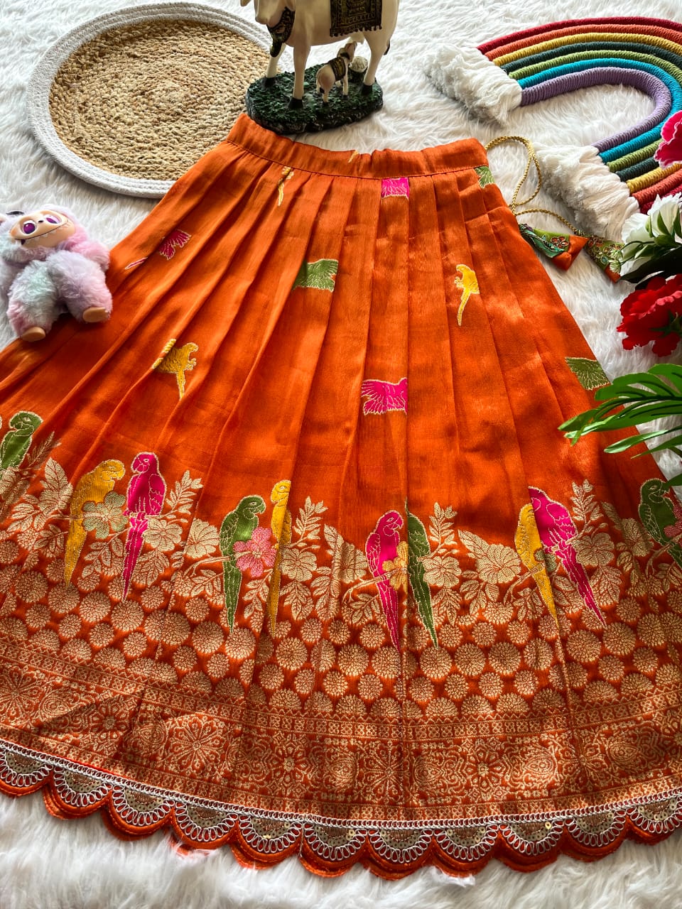 Kids lehenga made from viscose tissue silk is