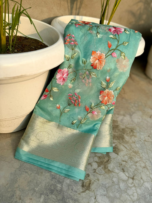 Banarasi kora organza Embroidery Trendy Saree
