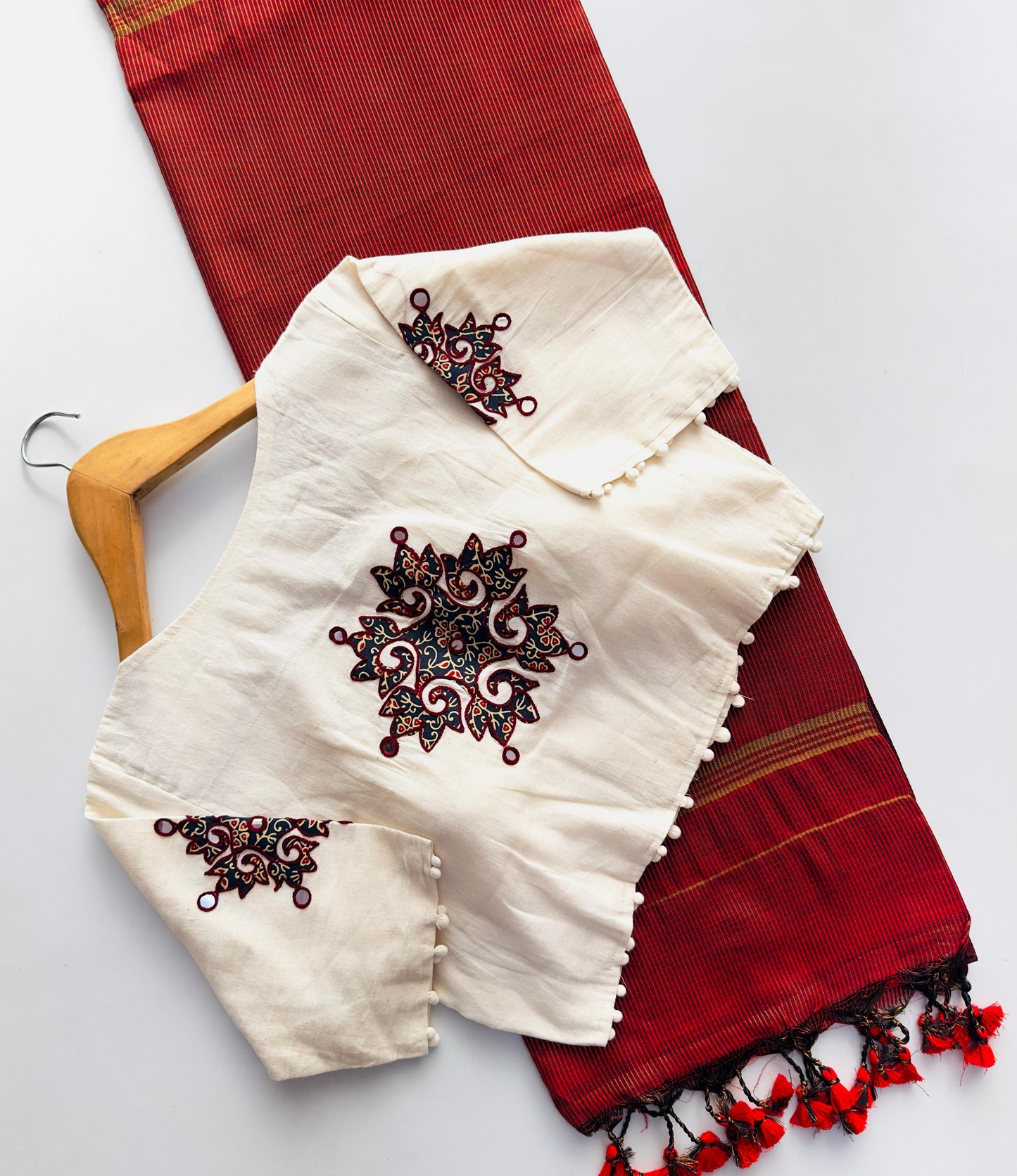 Khadi cotton saree with stiched blouse