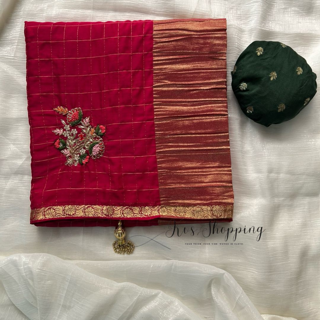 Handcrafted Jardoshi Saree With chex Classic Chinon Saree