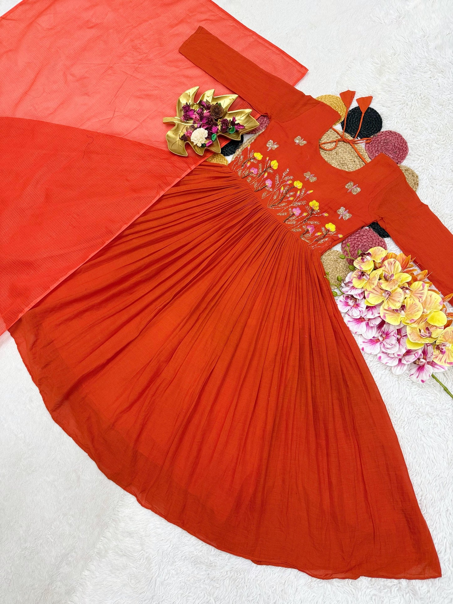 Handwork mul cotton Gowns with duppata