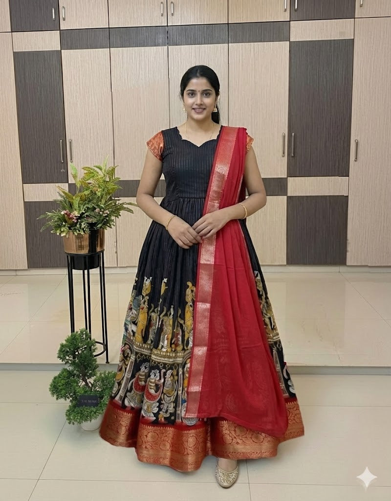 Classic Kalamkari Dola silk Gowns Insta