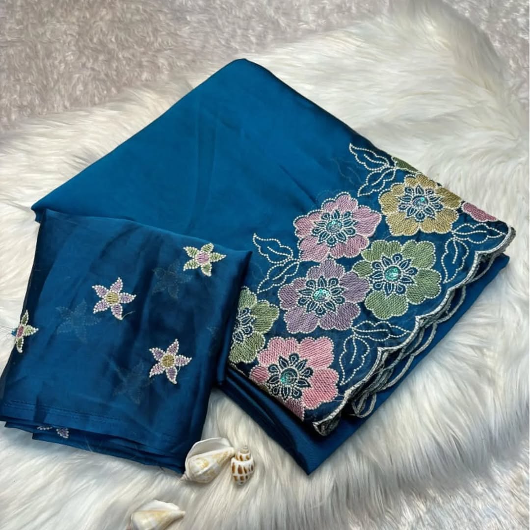 Pure Rangoli Embroidery Work And
Therd Work And flower Saree With Heavy Fancy Embroidery Work Blouse*