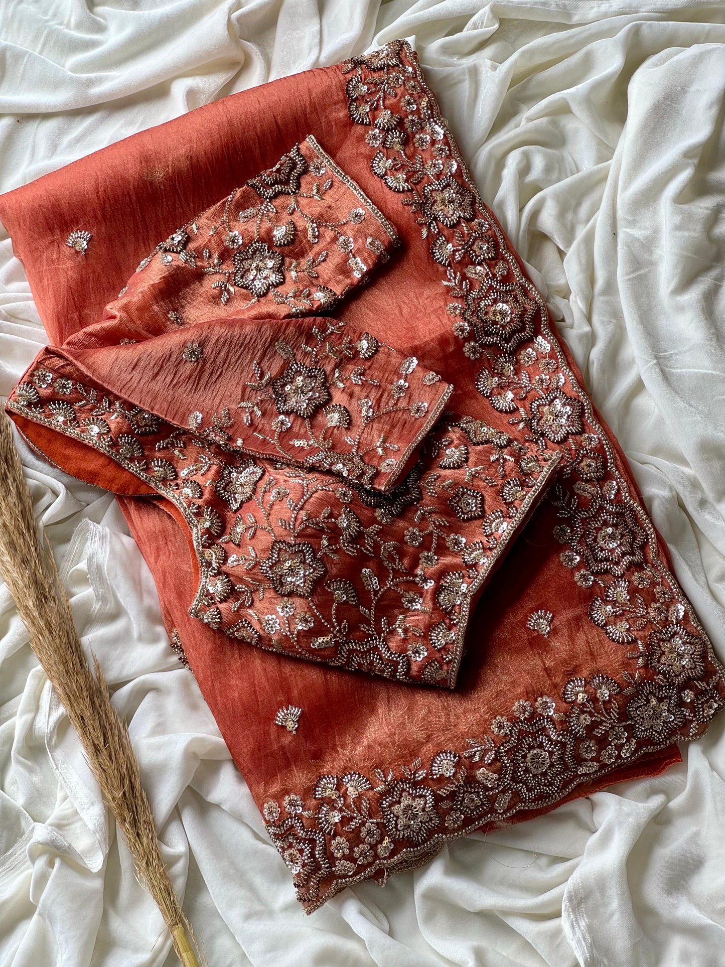Life pure Cocktail handwork saree with stitched blouse
