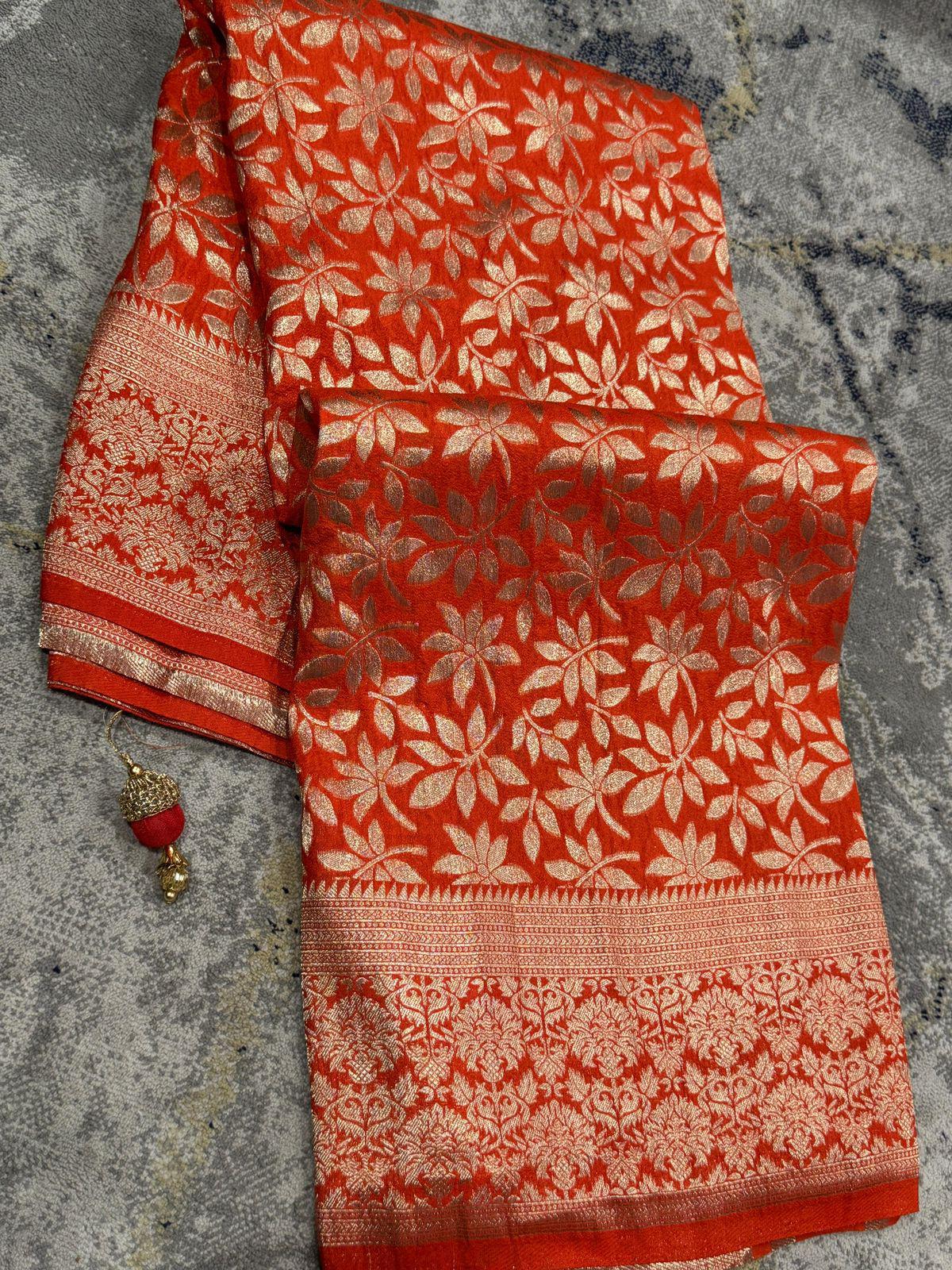 Perfect for special occasions, this stunning saree blends traditional craftsmanship with modern elegance."