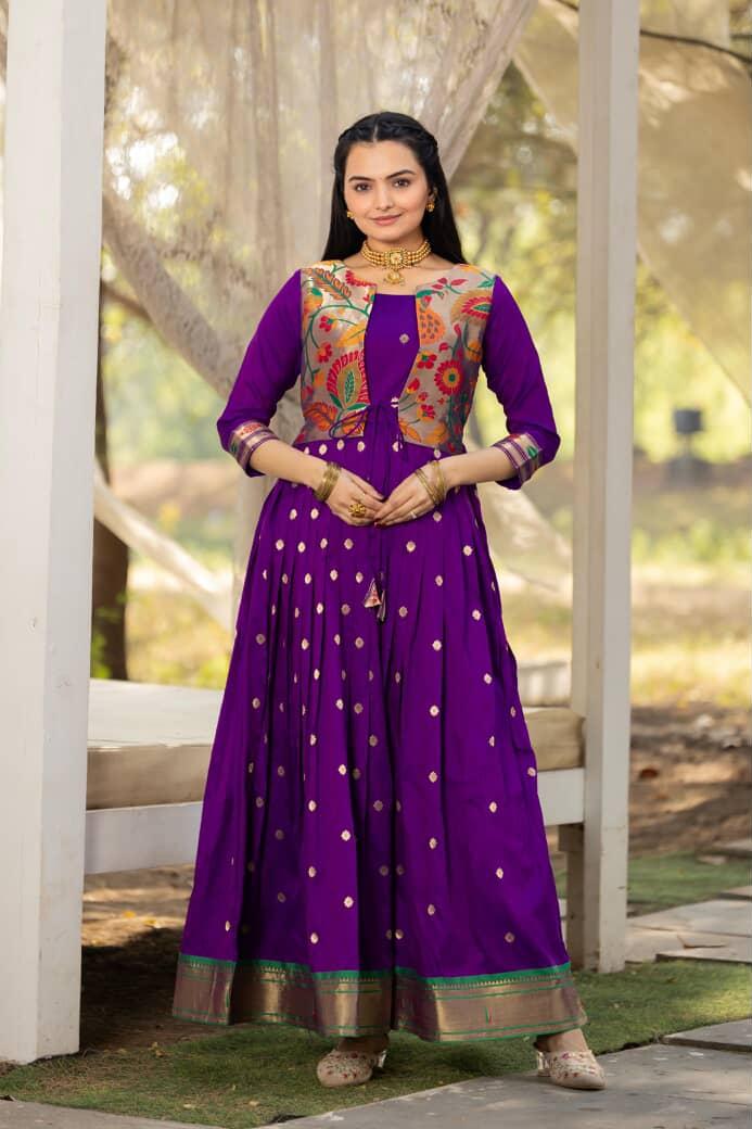 Paithani Pure Weaving Jacket gowns for festivals