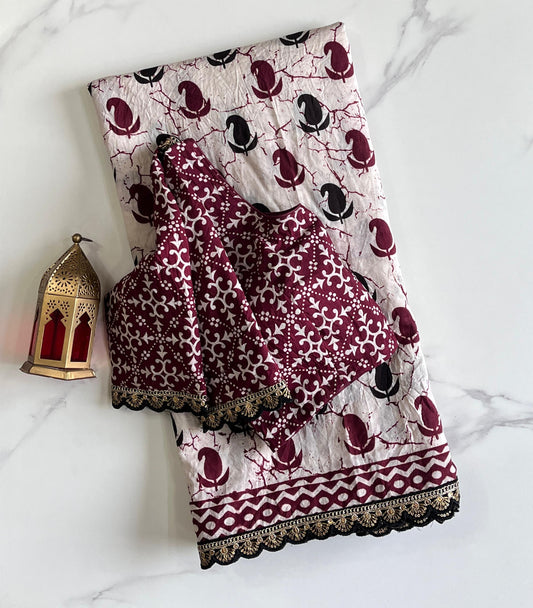 Mul cotton saree with stitched blouse