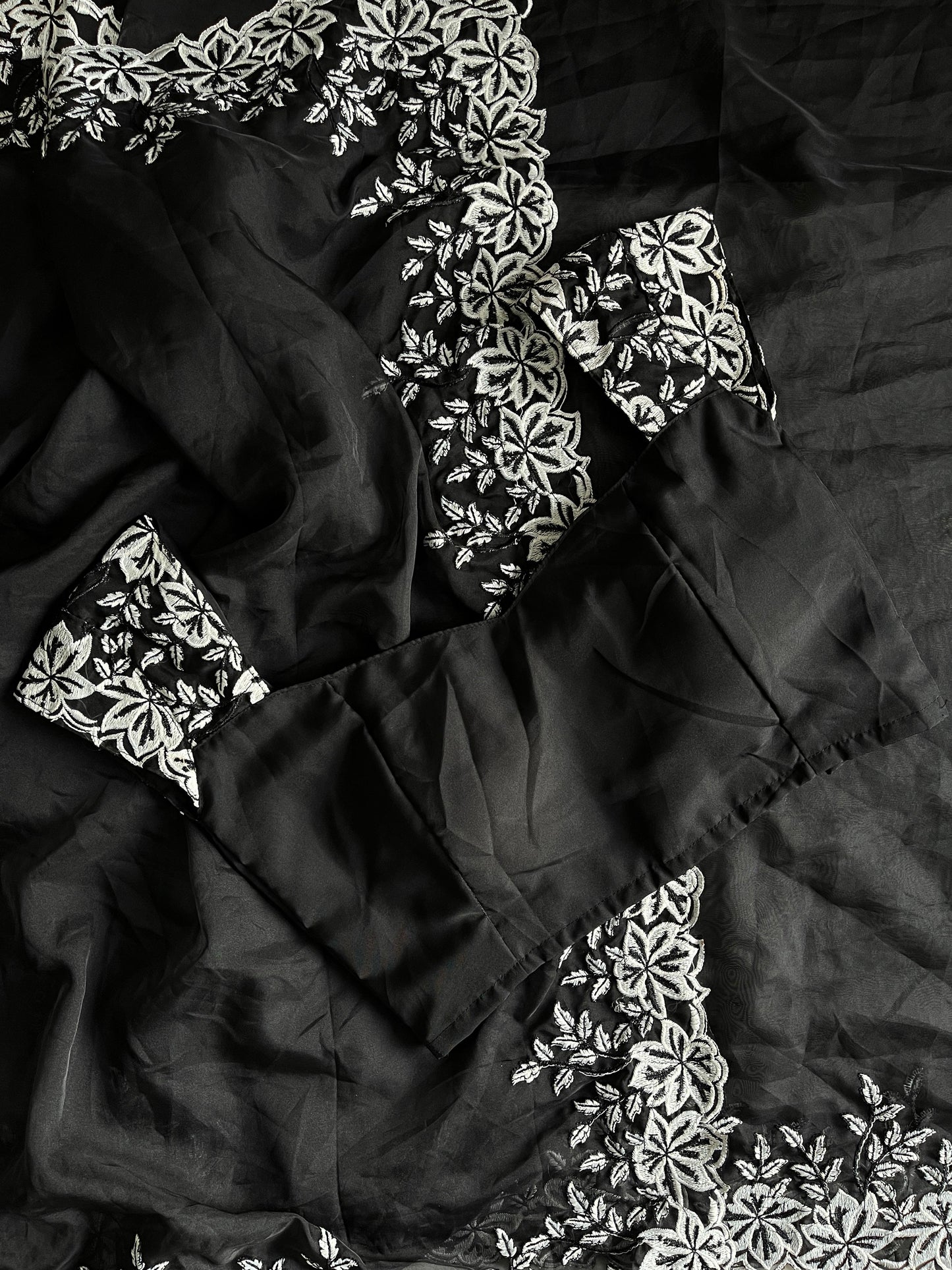 Tabi silk saree with white thread work on saree with stiched blouse