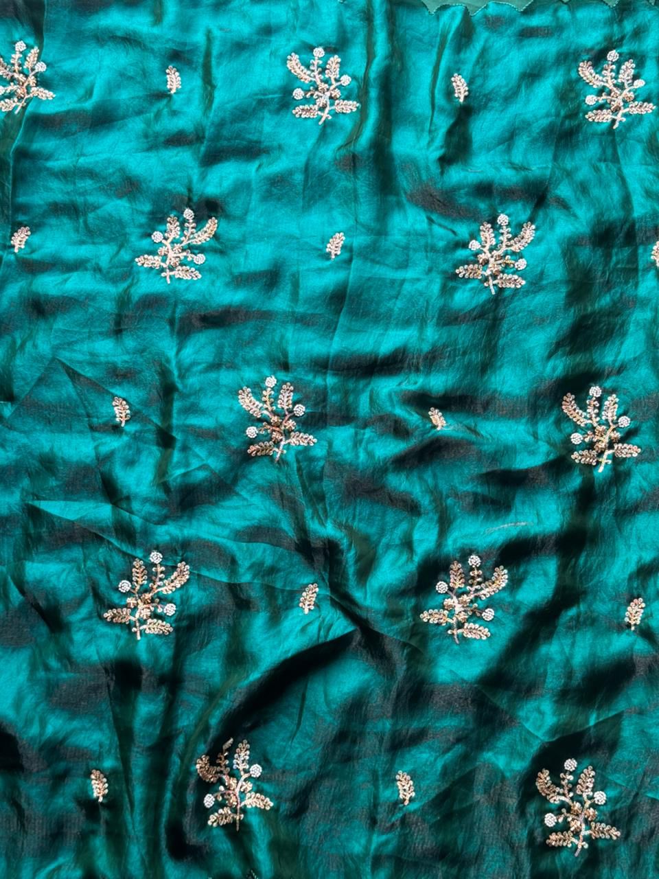 Soft silk with beads flower work saree with stitched blouse