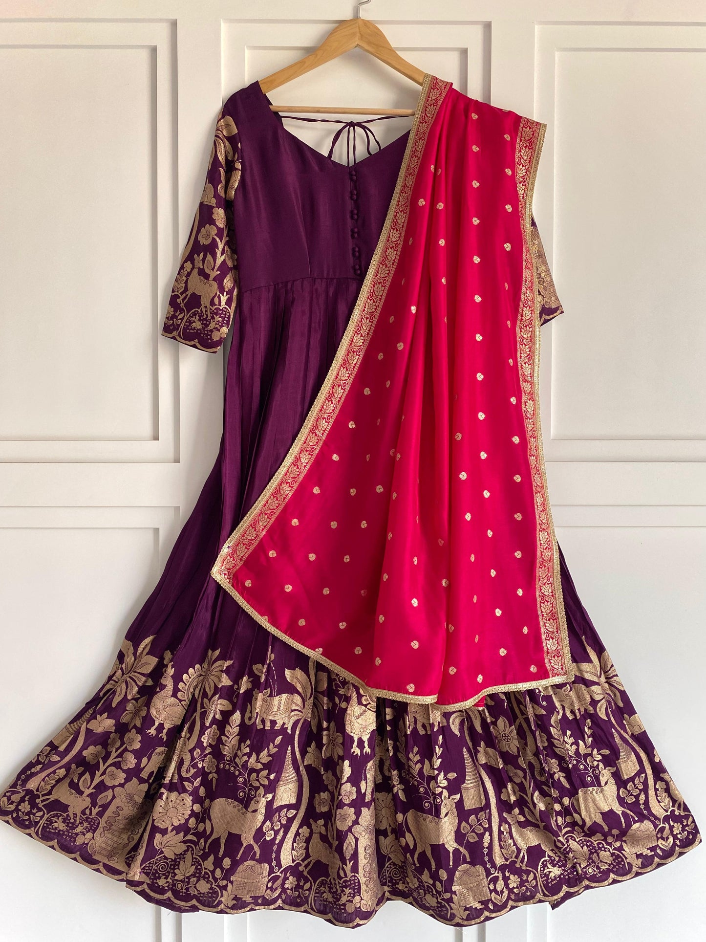 Kalmakari motifs zari long gown with premium dupatta