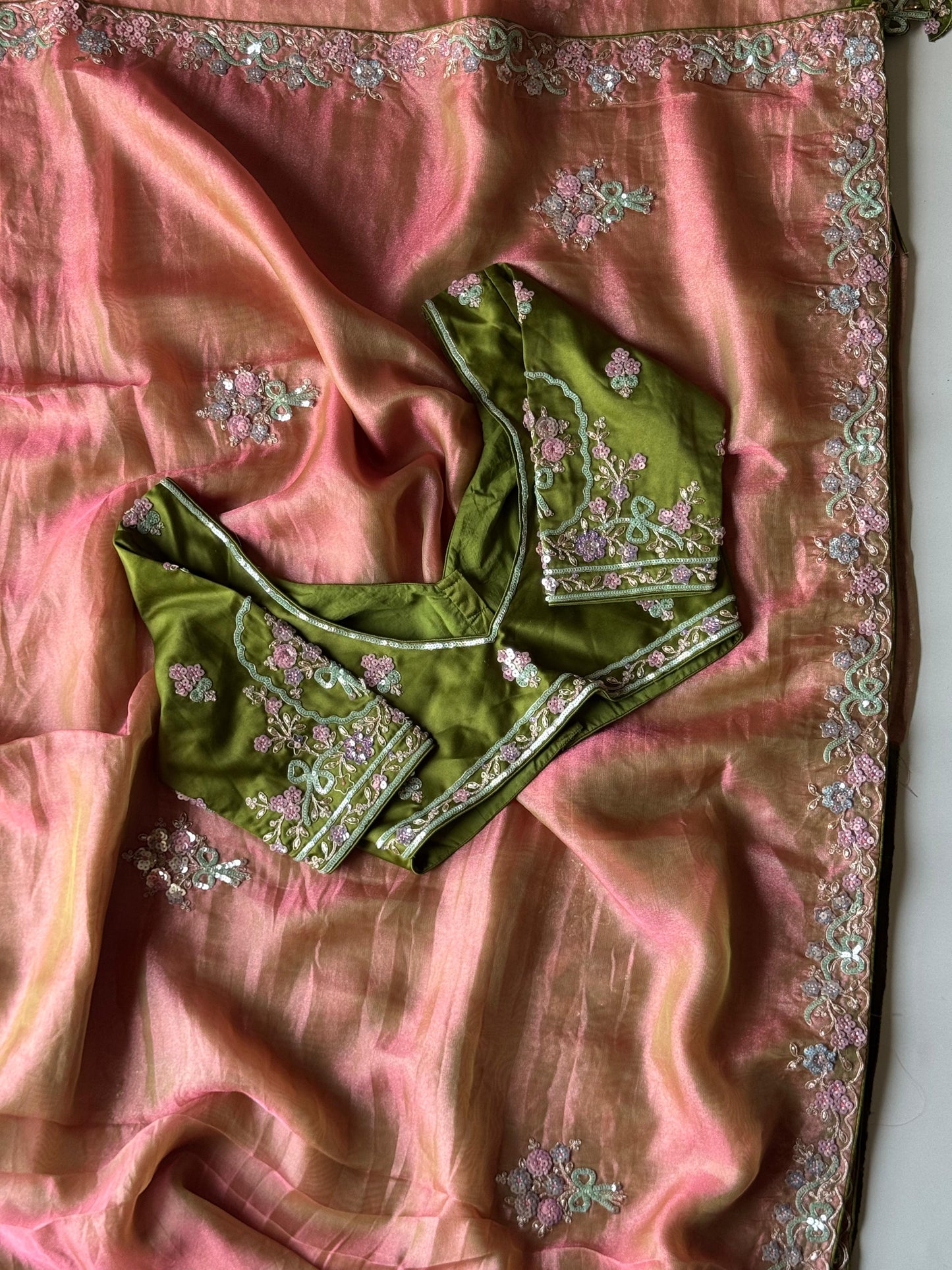 Luxe tissues silk Coding work sequences stitched
Blouse