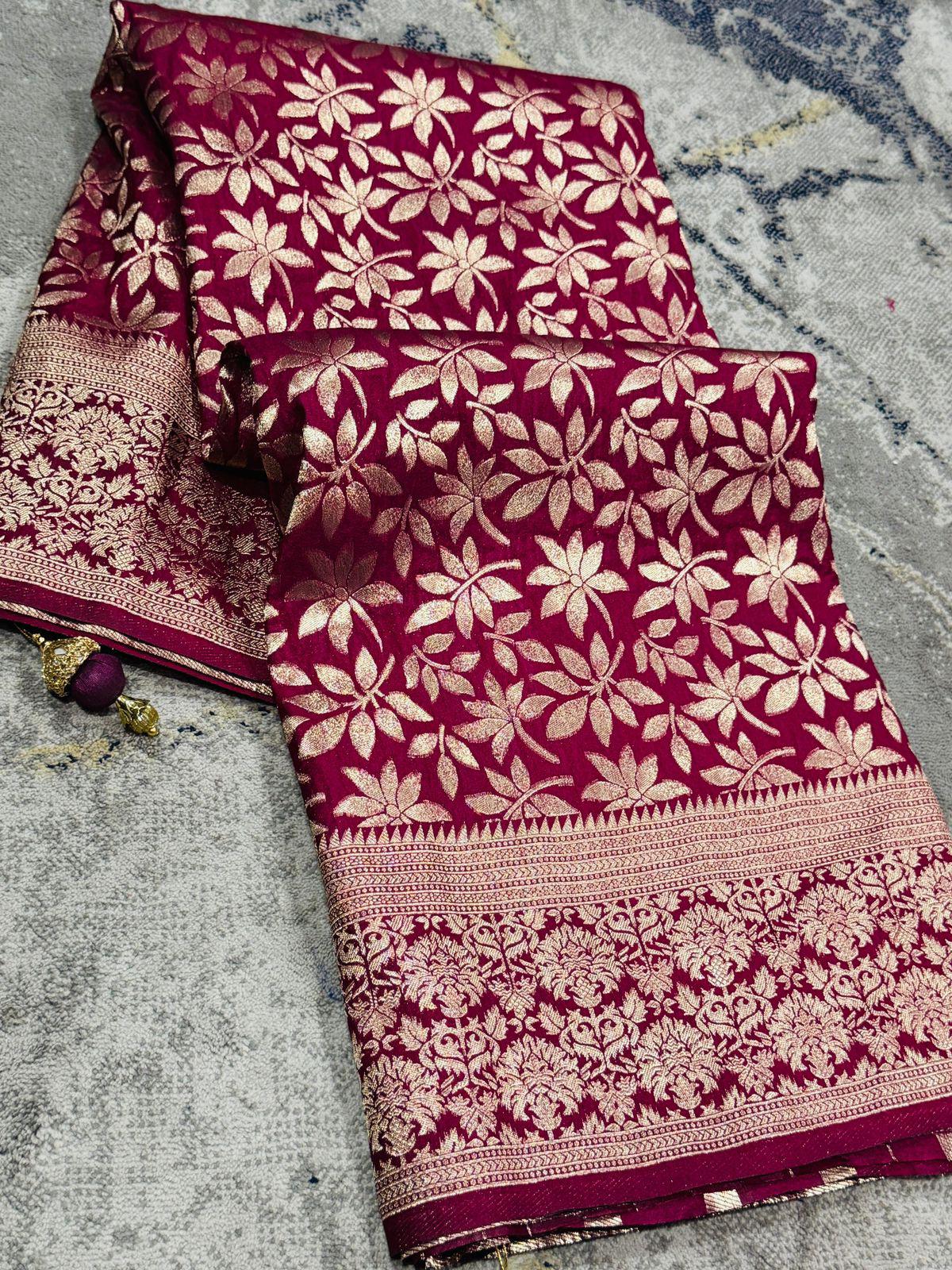 Perfect for special occasions, this stunning saree blends traditional craftsmanship with modern elegance."