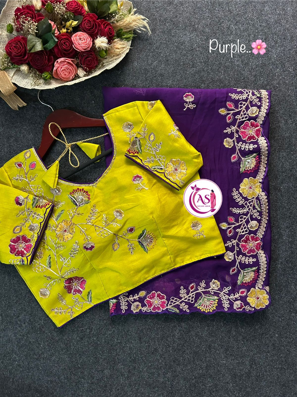 Organza blooming sari with designer stitched blouse