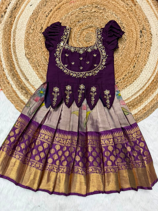 KIDS FLORAL TISSUE CUTE LEHENGA SET