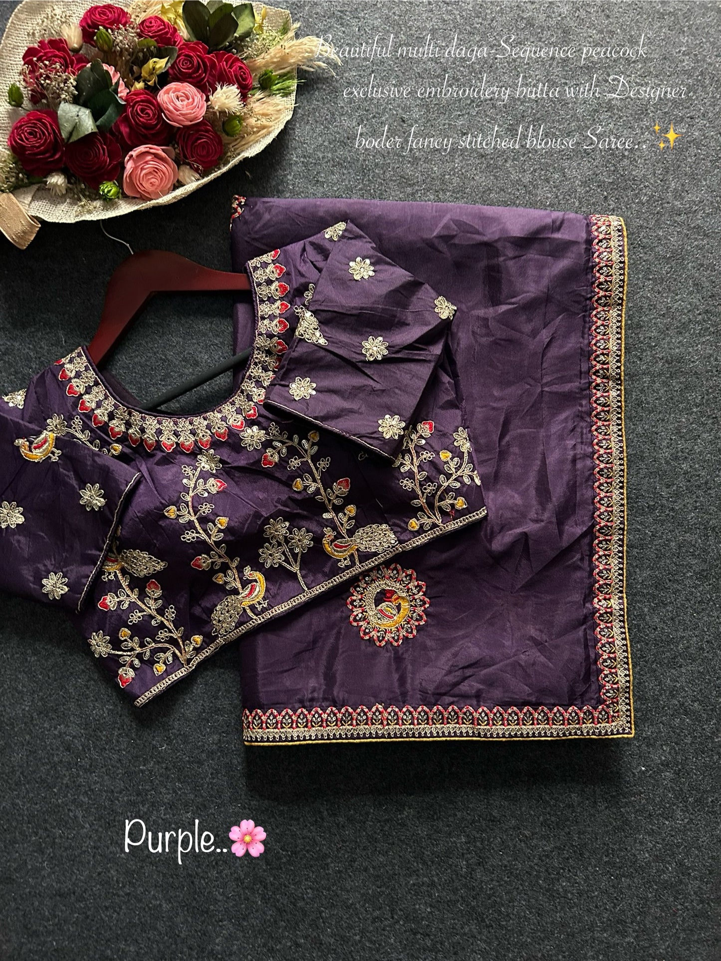 Rani Peacock work designer sari with stitched blouse